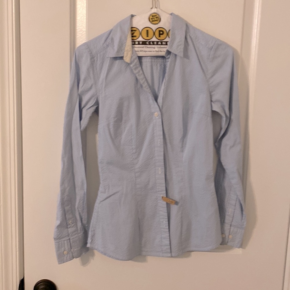 H&M blue pinstripe button down size 2
